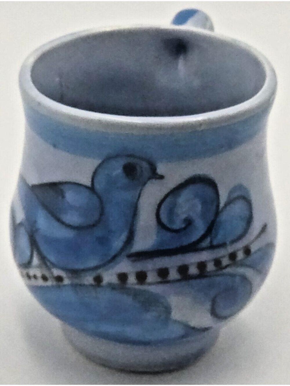 Vintage Tonala Mexico Blue Bird Mug Hand Painted Folk Art Pottery Cup Mexico